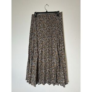 MAX STUDIO Midi Skirt Elastic Waist Pleated Floral A-Line Size Medium